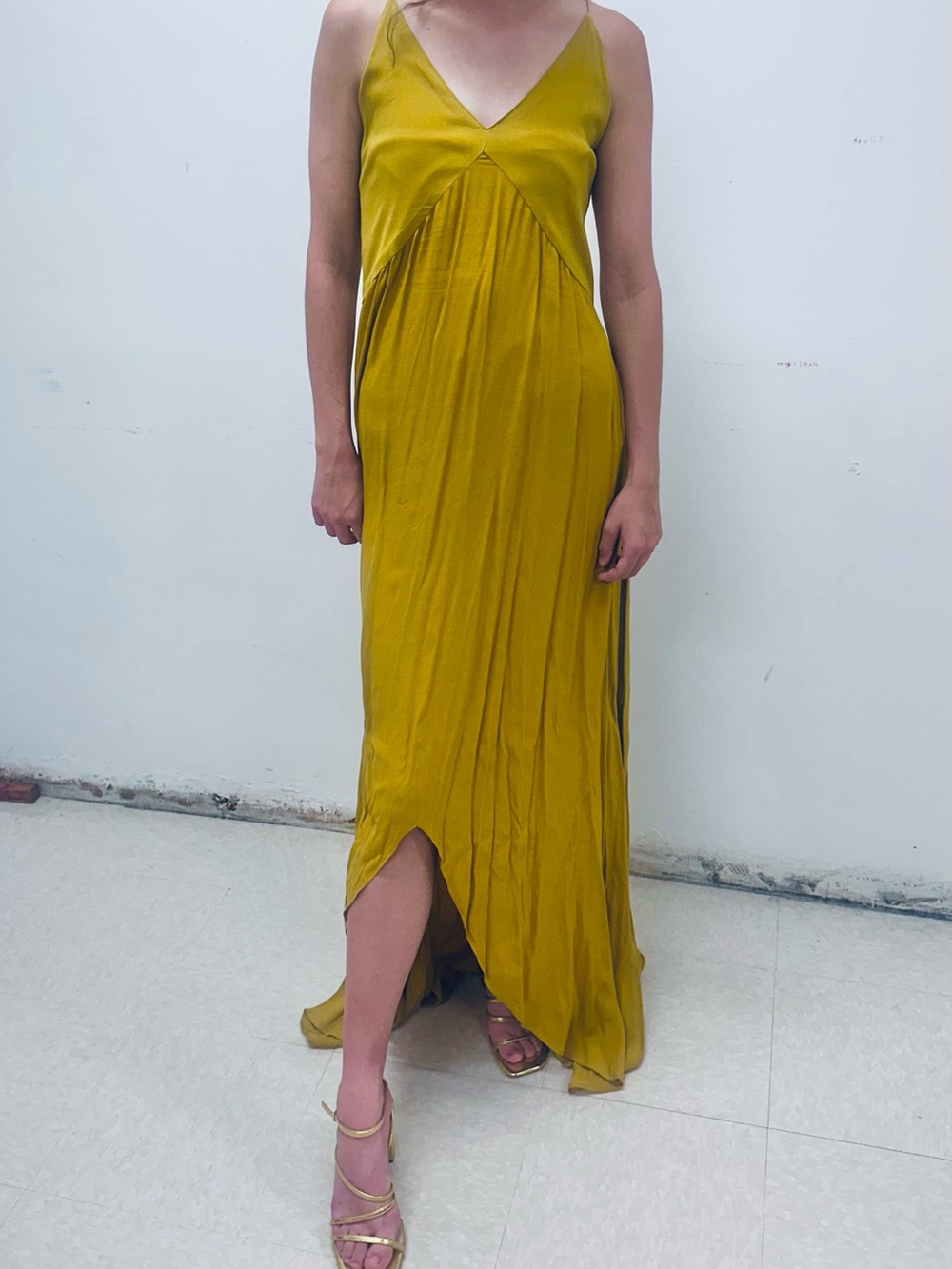 Flowy Mustard V-Neck Maxi Slip Dress